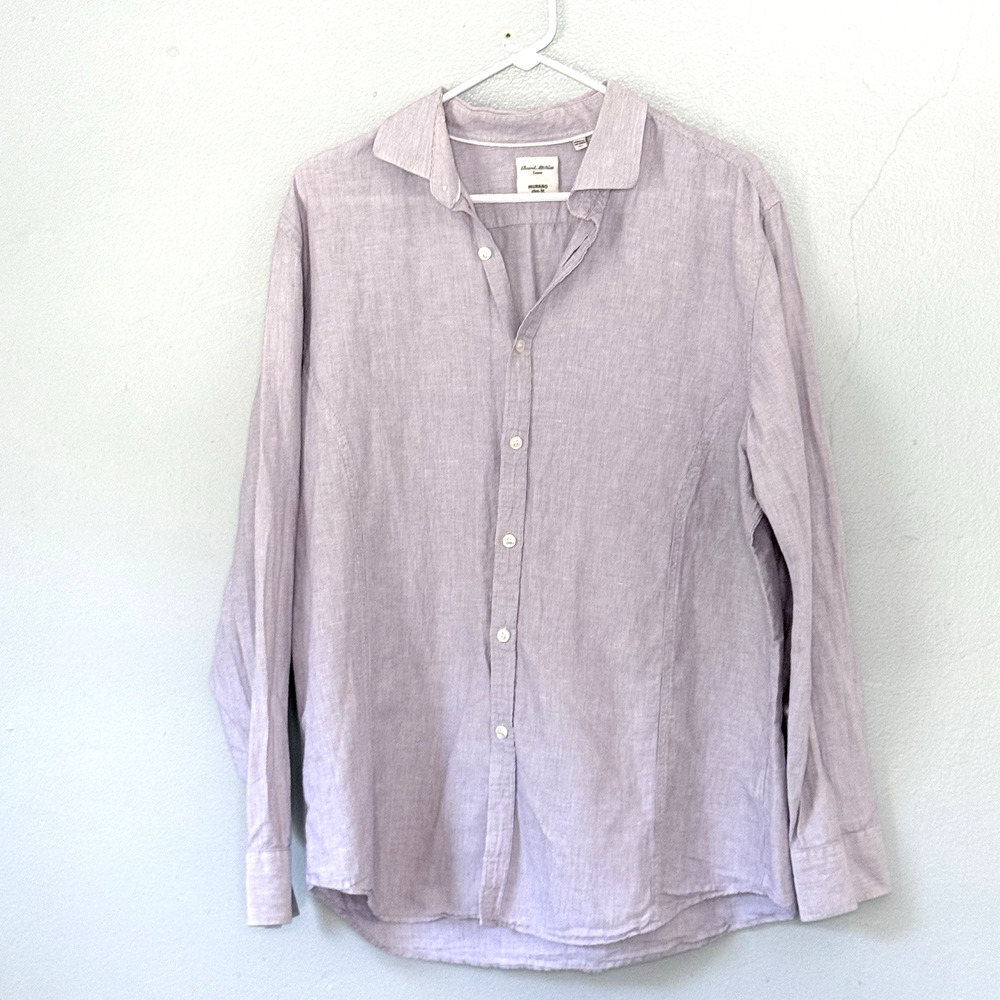 Murano Baird McNutt Shirt Mens XL PUrple Striped Button Up Line Cotton Slim Fit